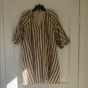 Magaschoni Tan and Cream Striped Mini Dress